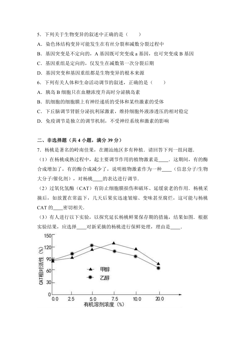 广东省汕头市2017届普通高考第一次模拟考试理综生物试题 Word版含解析