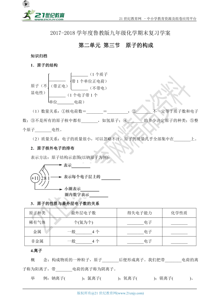 【期末复习】第二单元 第三节原子的构成 期末复习备考学案