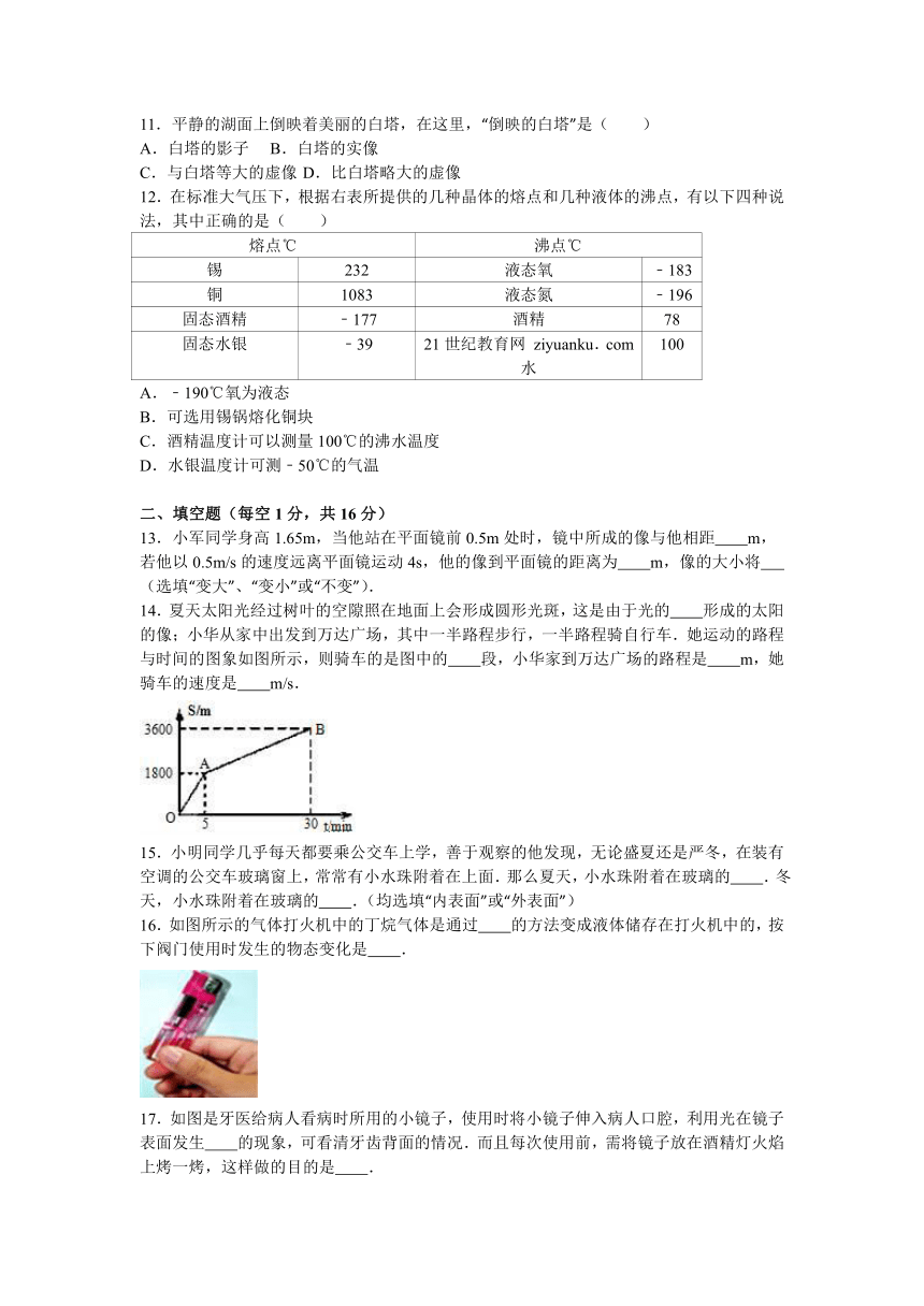 山西省农大附中2016-2017学年八年级（上）期中物理试卷（解析版）