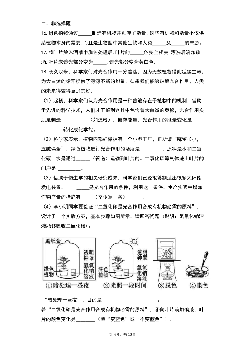 3.4.1植物的光合作用同步练习 （word版含解析）