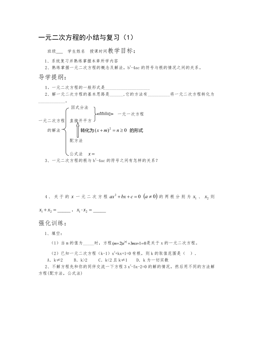 一元二次方程的小结与复习导学案（无答案）