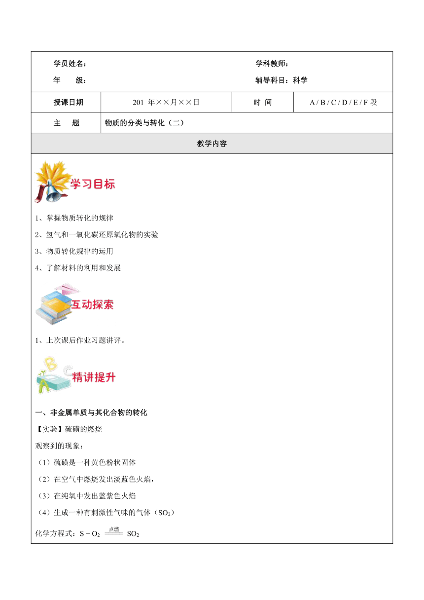 浙教版九年级科学暑期辅导教案第12讲-物质的分类与转化（二）