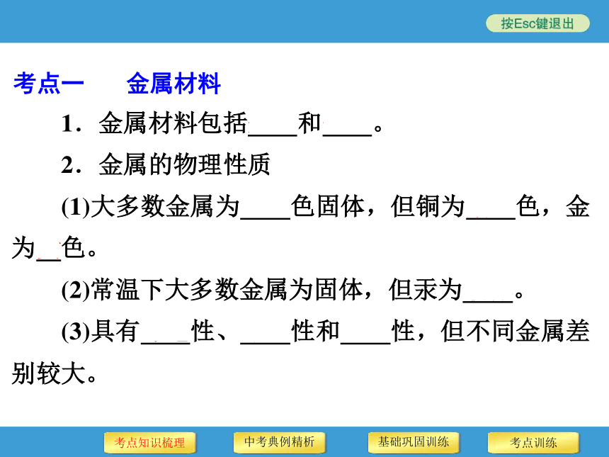 2014年中考复习鲁教版化学第17讲金属材料和,钢铁的锈蚀防护（69张幻灯片）