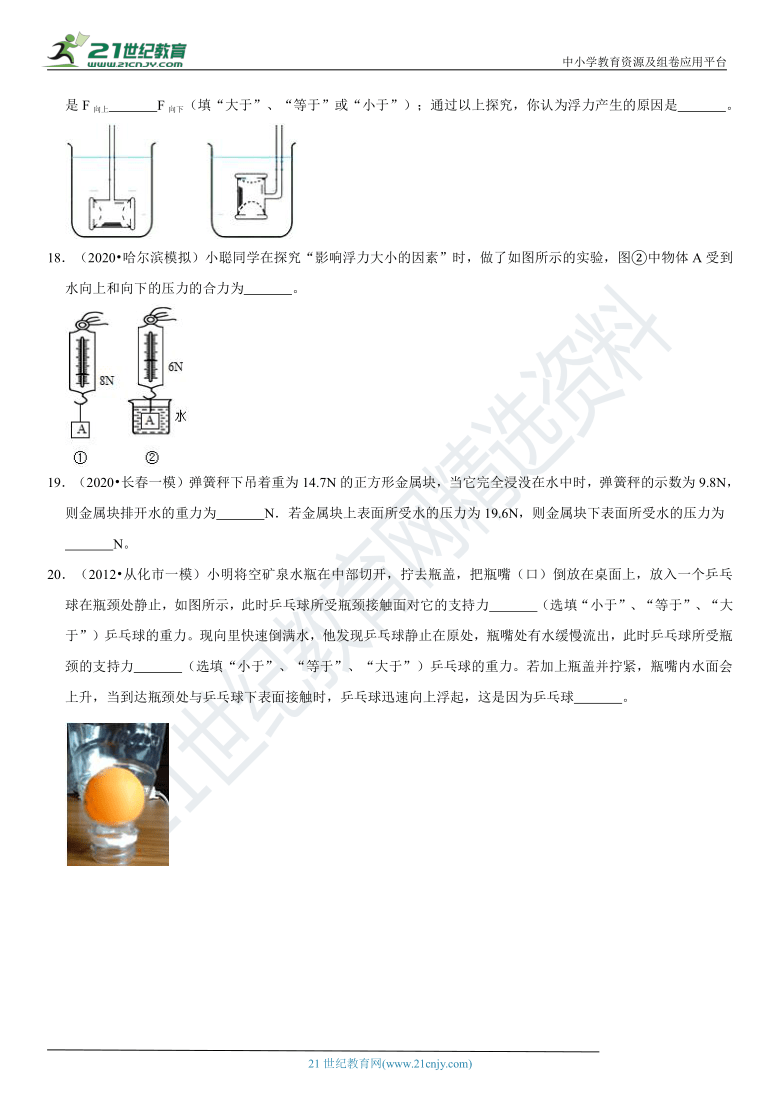 10.2 认识浮力-2020-2021学年八年级物理下册高频易错必刷题（教科版，含解析）