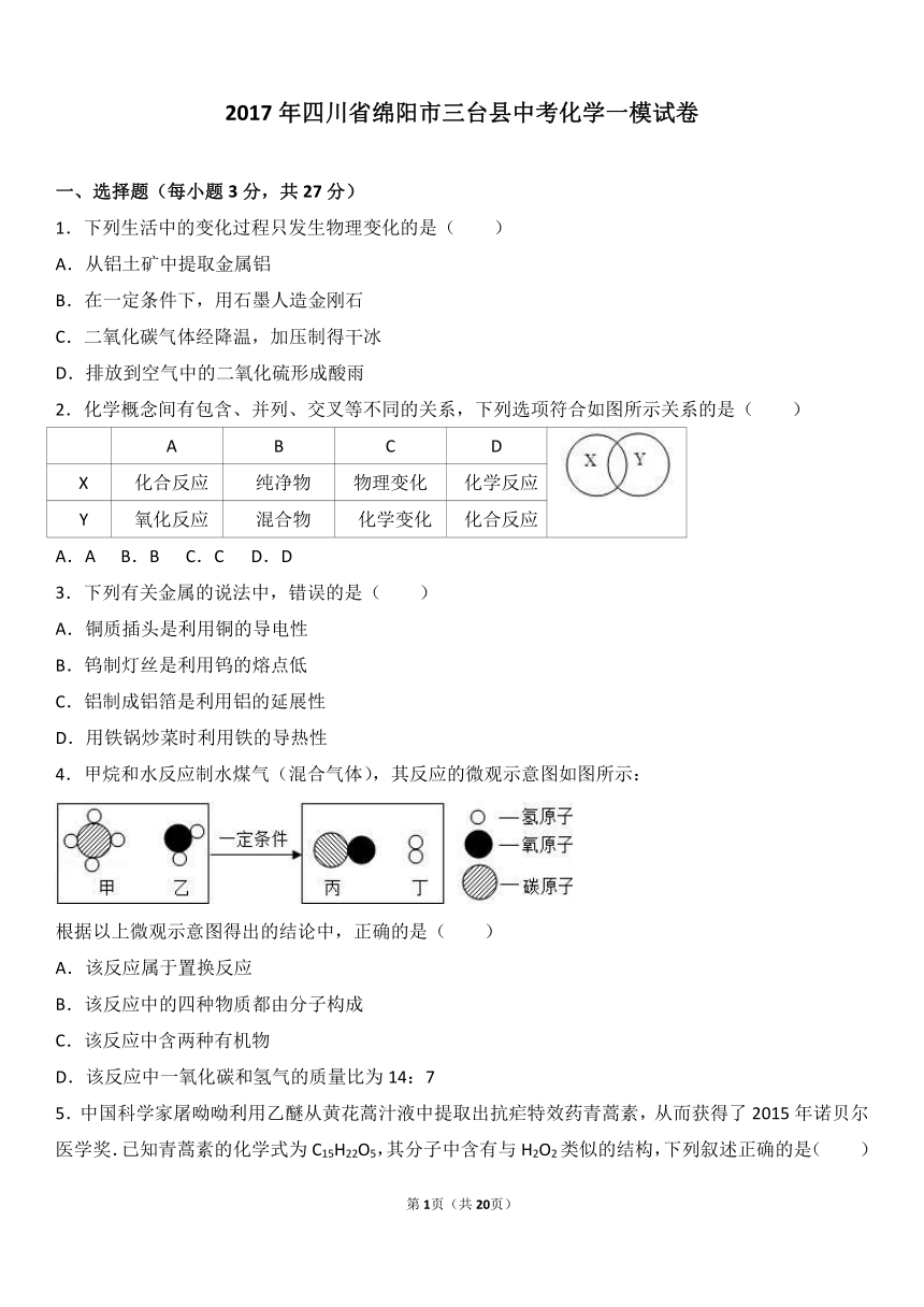 2017年四川省绵阳市三台县中考化学一模试卷（解析版）