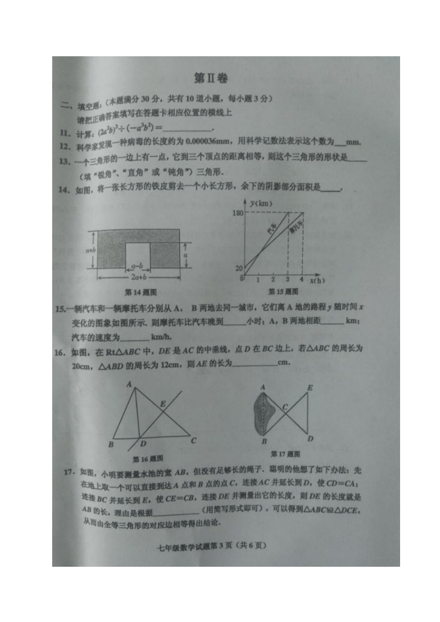 山东省青岛胶州市2016-2017学年七年级下学期期末考试数学试题（图片版，含答案）