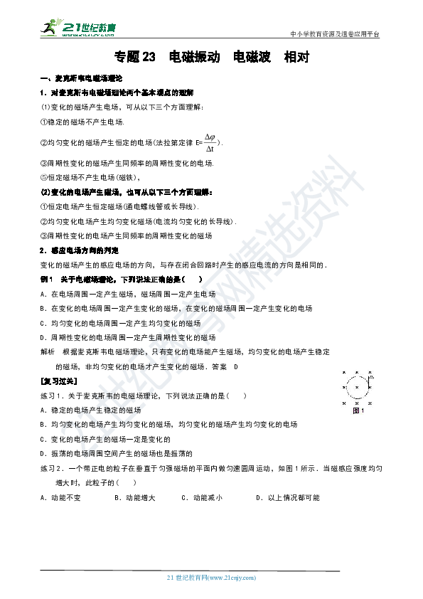 高考复习学案：专题23  电磁振动  电磁波  相对论