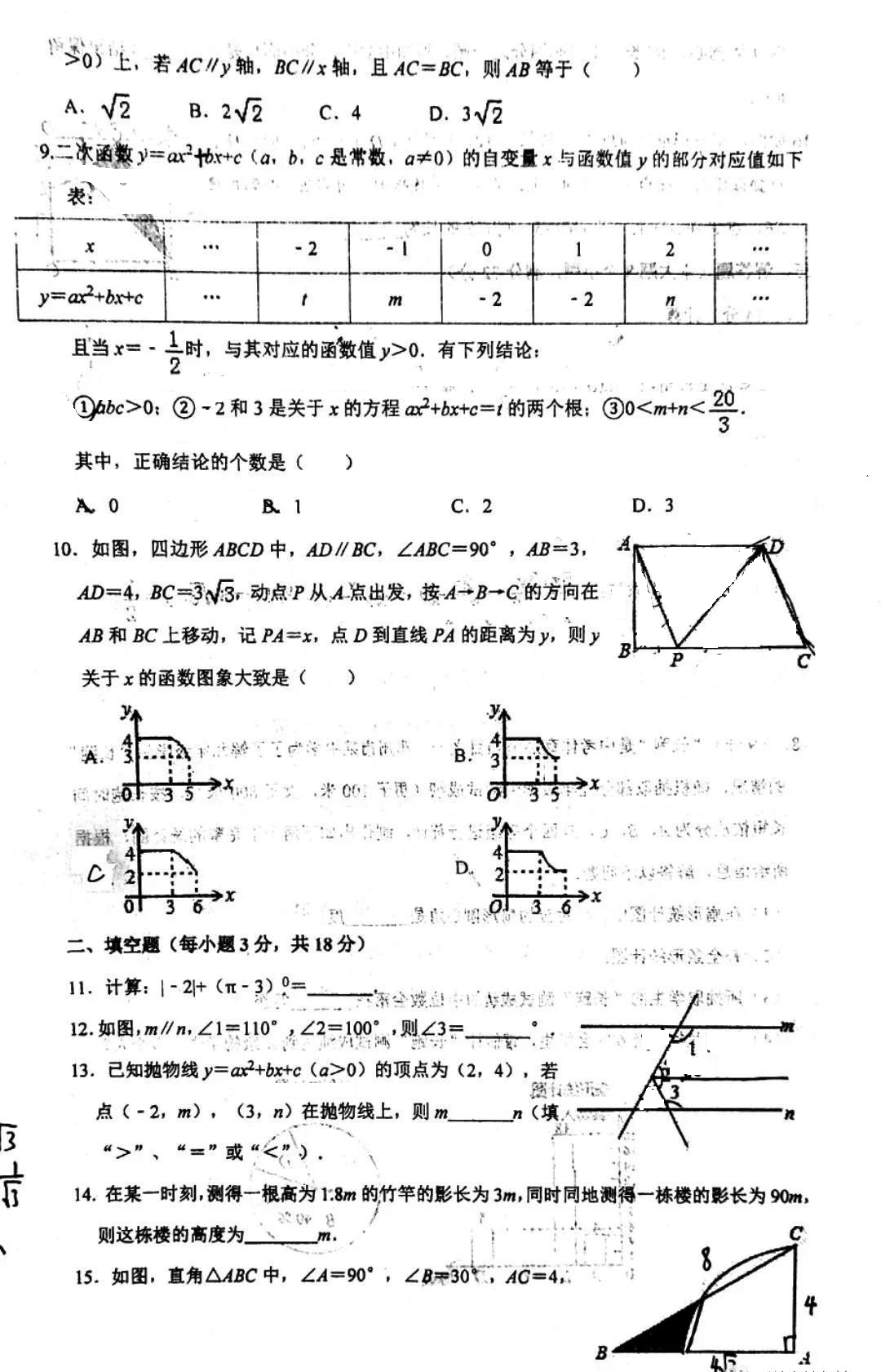 2020年内蒙古呼和浩特北京四中分校中考数学模拟试卷（pdf版无答案）