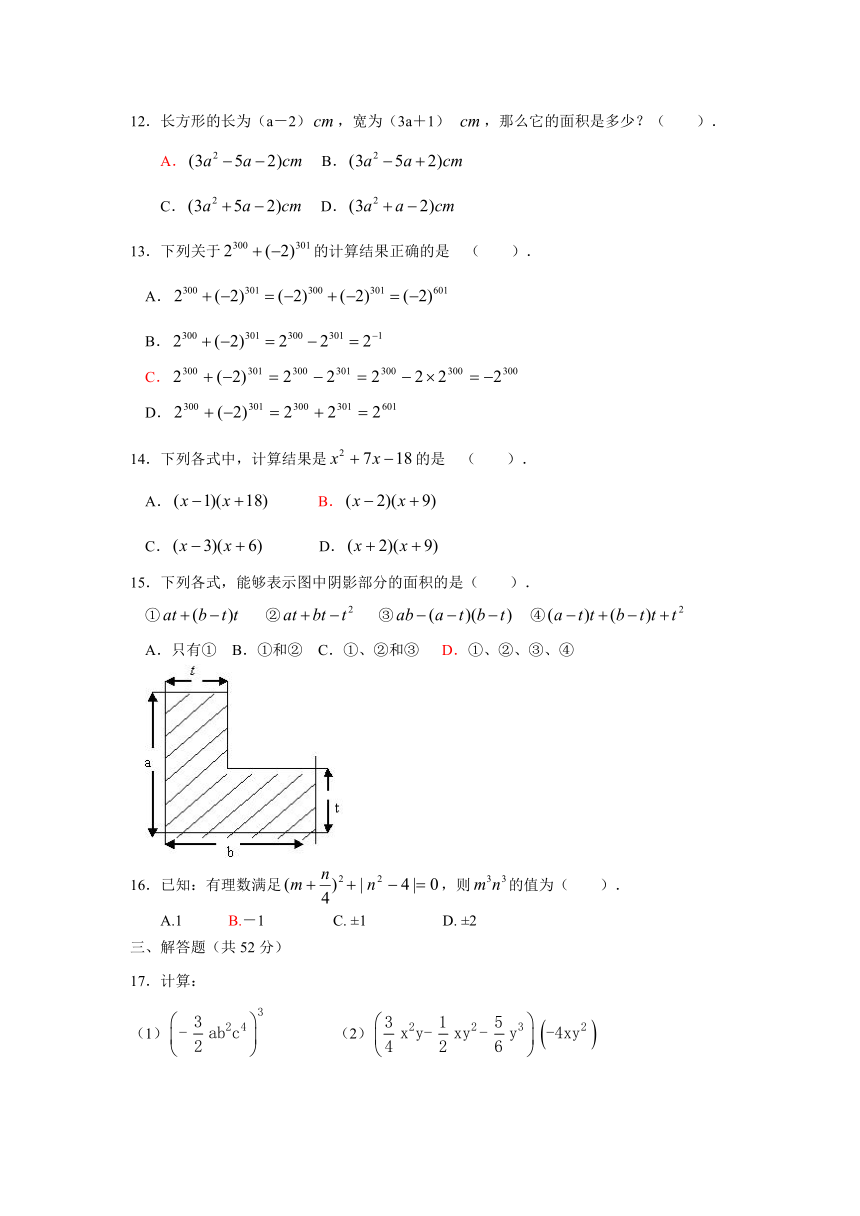 （试题）15.1整式的乘法