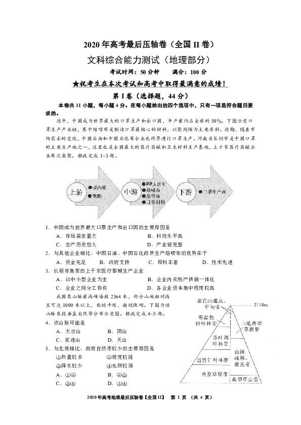 2020全国卷Ⅱ高考压轴卷 文综 word版含解析