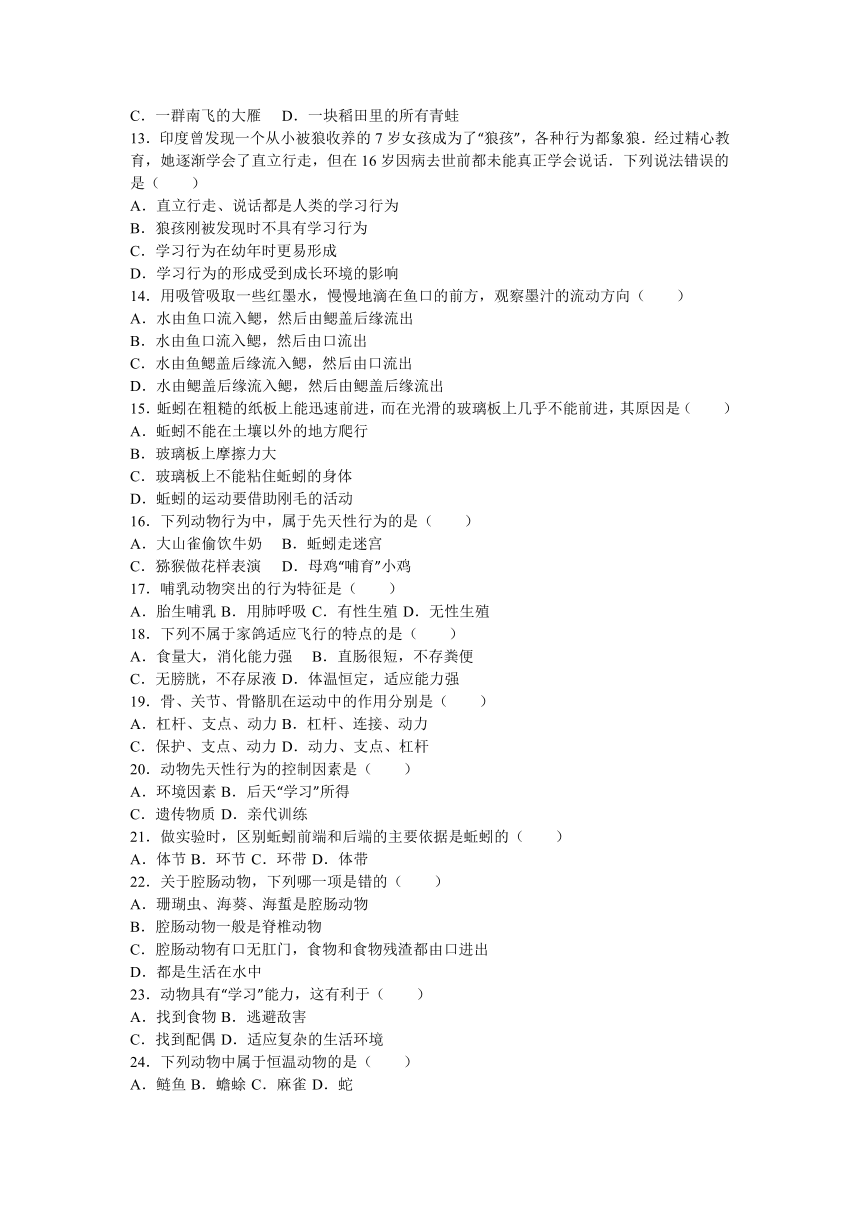 贵州省黔西南州兴义市兴铭中学2015-2016学年八年级（上）期中生物试卷（解析版）