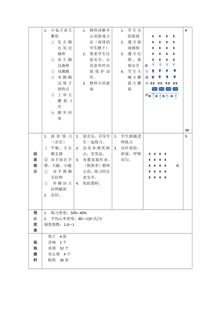 人教版 体育与健康二年级 4.1采蘑菇的小兔子 教案（第一课时）