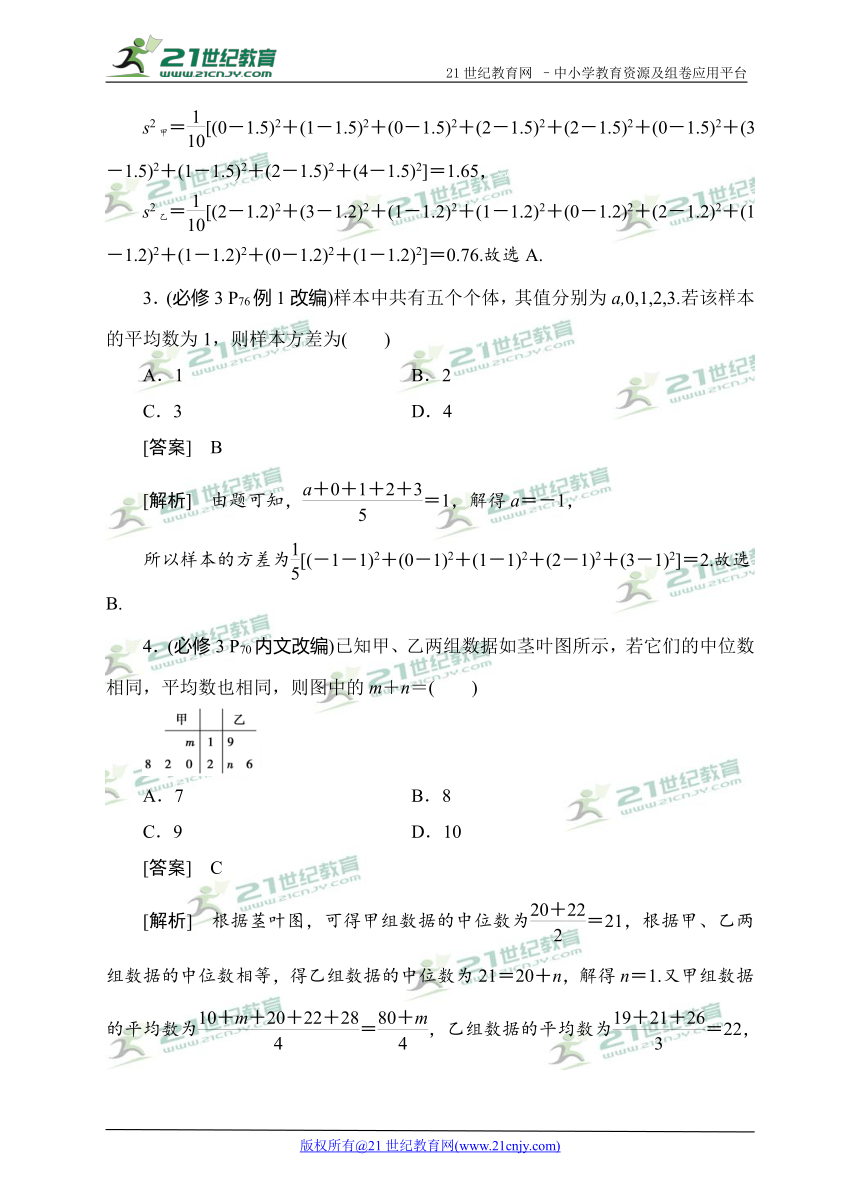 2018高考数学教材改编典题精练--用样本估计总体