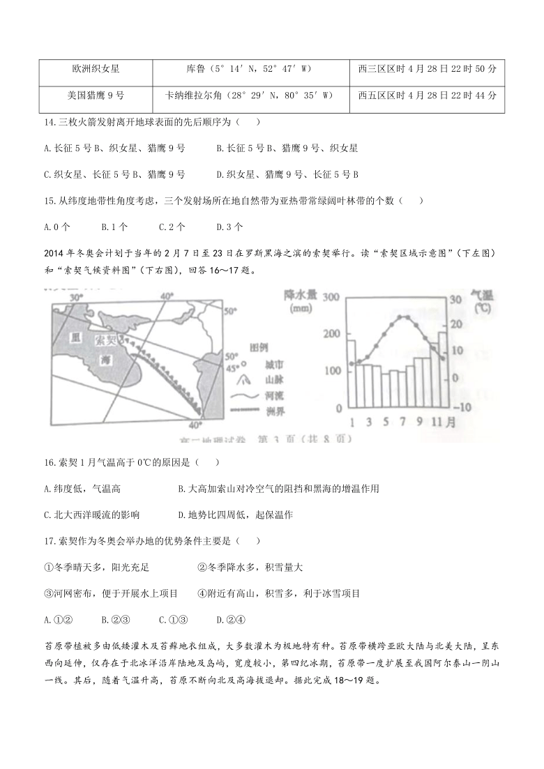 黑龙江省齐齐哈尔市2020-2021学年高二下学期期末地理试题 Word版含答案