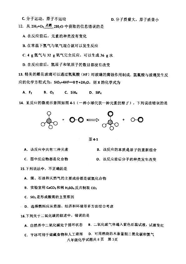 山东省泰安市岱岳区（五四制）2018-2019学年八年级下学期期末考试化学试题（扫描版）