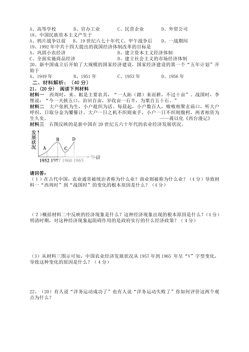 湖南省湘潭市凤凰中学2013-2014学年高一下学期期中考试历史（文）试题