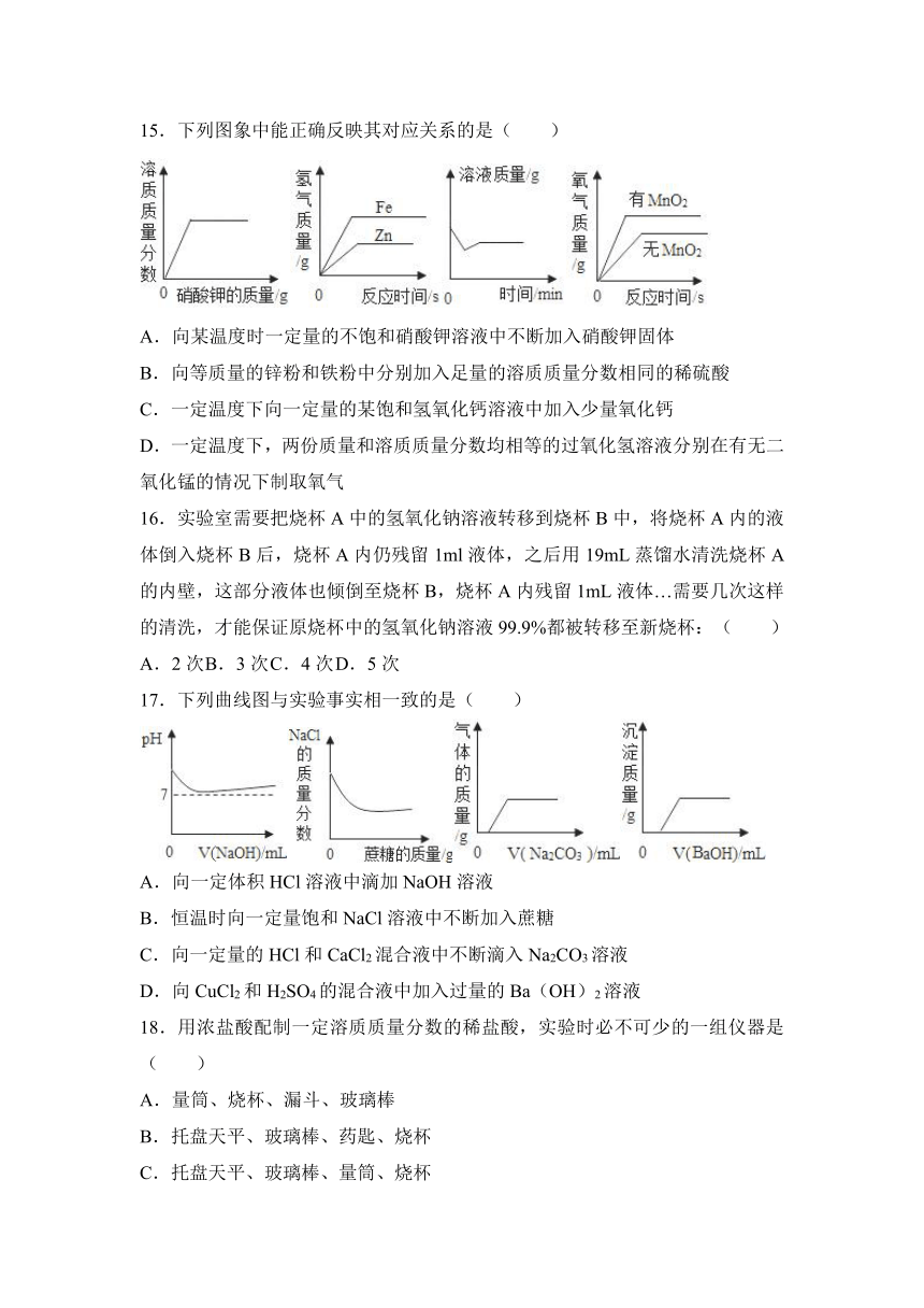 第六章 6.2 溶液组成的表示同步练习