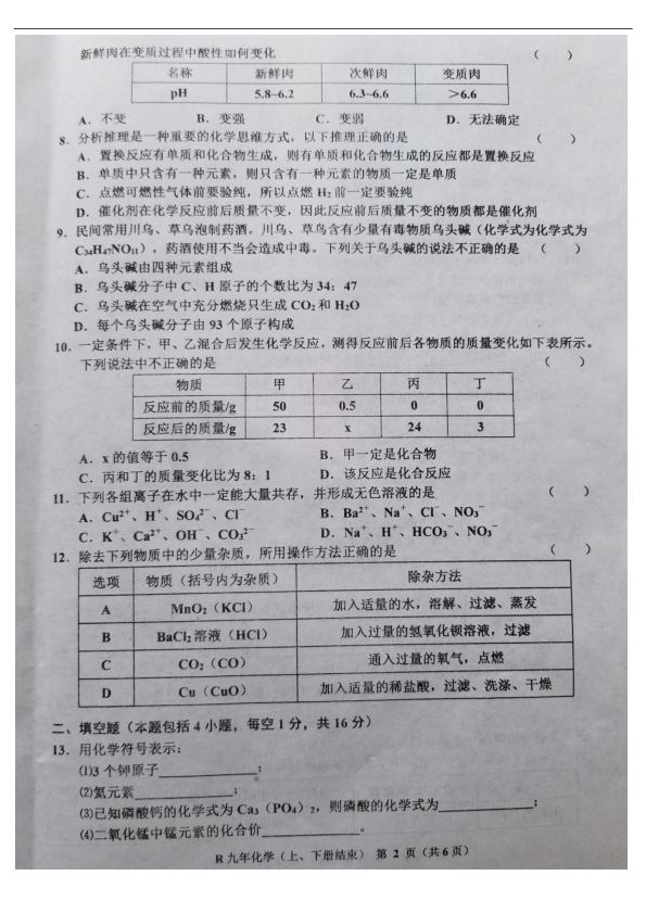 辽宁省台安县2019届九年级化学第一次模拟考试试题(图片版，含答案)