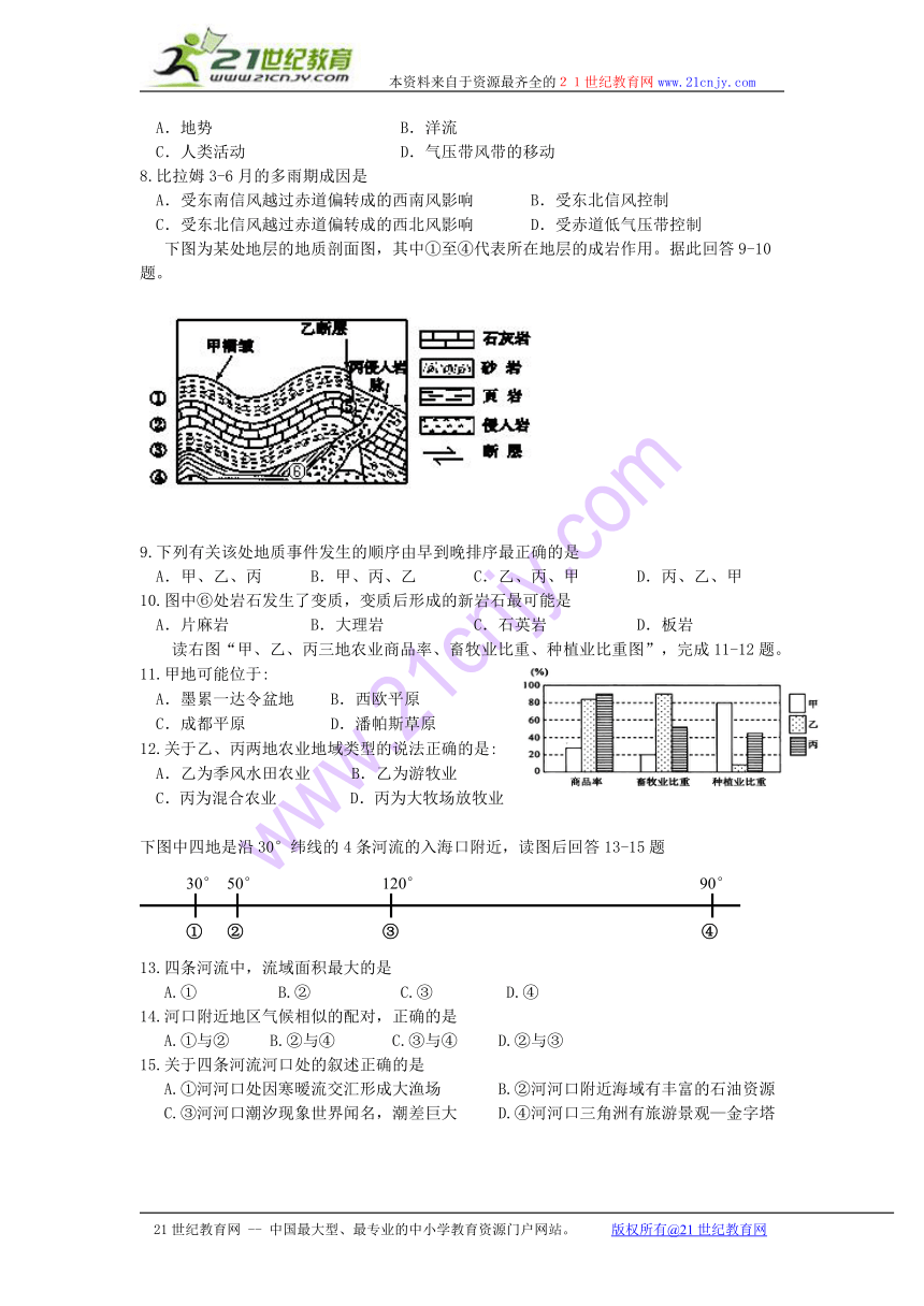 山东省济宁市任城一中2013-2014学年高二上学期期末模拟 地理 Word版含答案