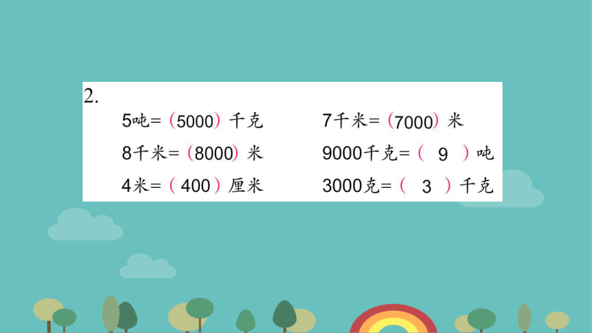 蘇教版數學三年級下冊二千米和噸練習三課件共14張ppt