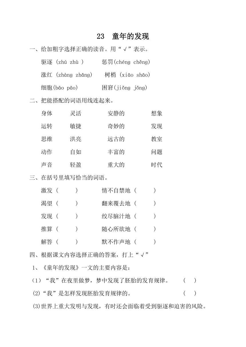 23童年的发现同步练习（含答案）