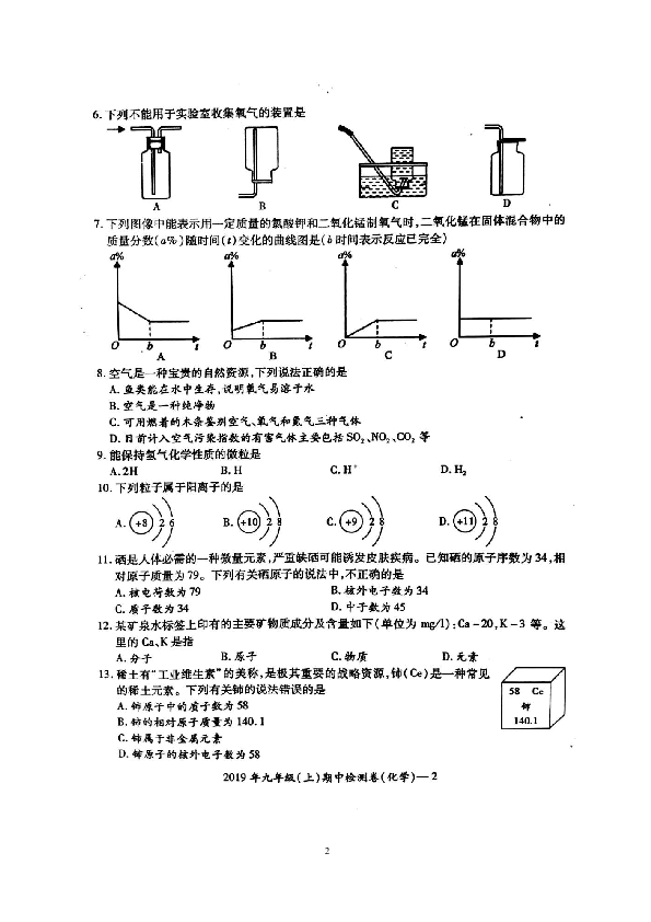 湖南省邵阳市邵阳县2019-2020学年第一学期九年级（上）期中化学检测试卷（扫描版，含答案）