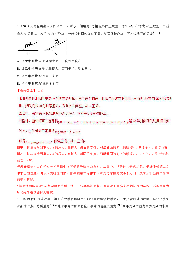 2019年高三 三轮冲刺 物理期末与一模试题分项解析 相互作用（第01期）Word版含解析