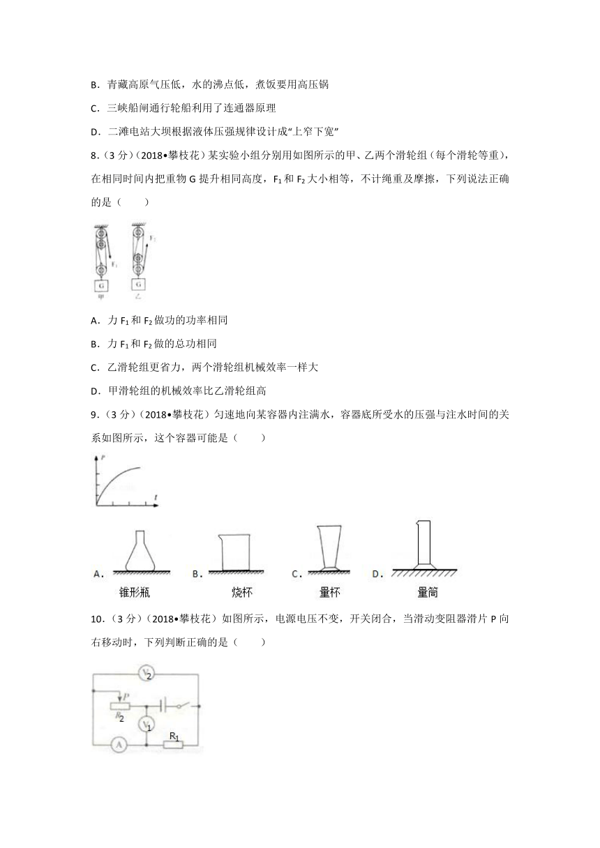 四川省攀枝花市2018年中考物理试题（word版，含解析）