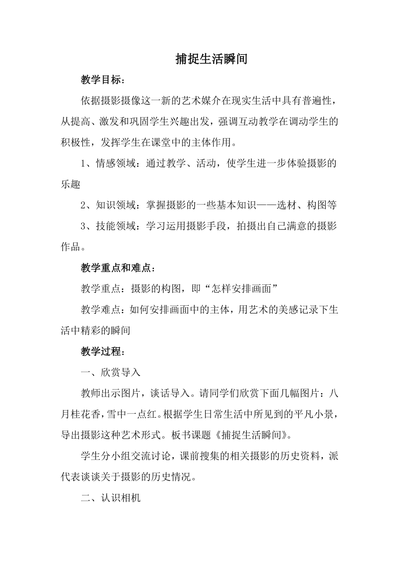 冀美版七年级下册美术 12捕捉生活瞬间 教案