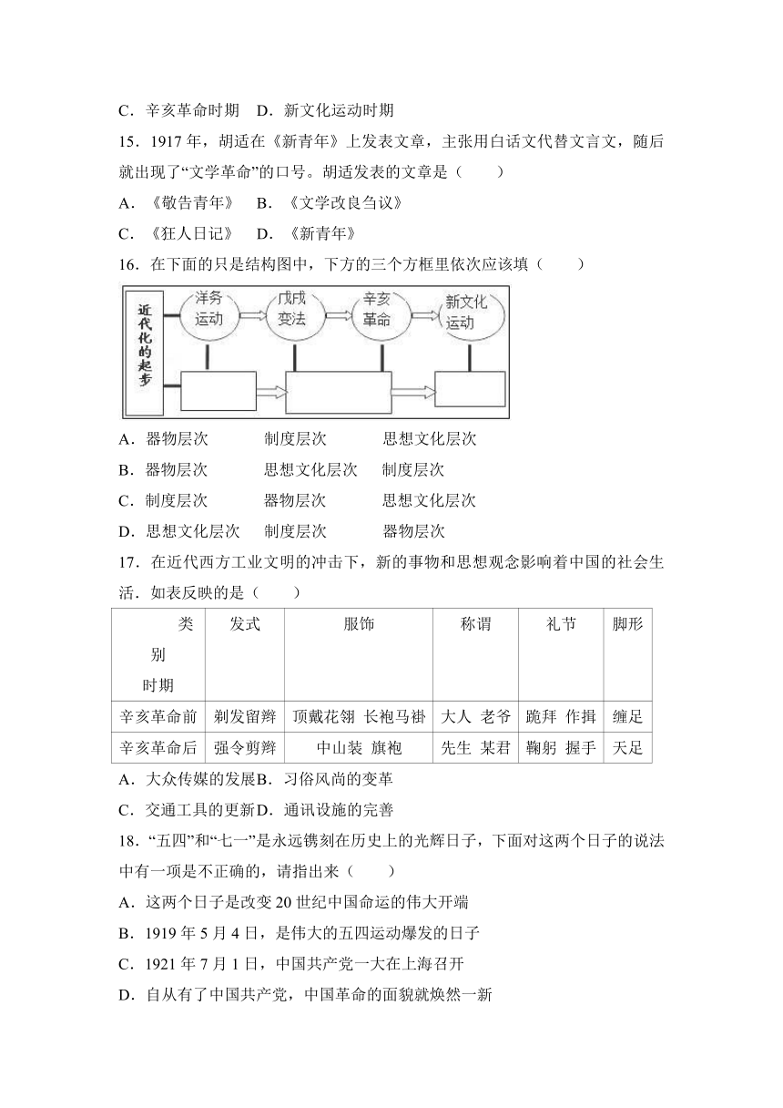 河南省信阳市固始二中2016-2017学年八年级（上）期中历史试卷（解析版）