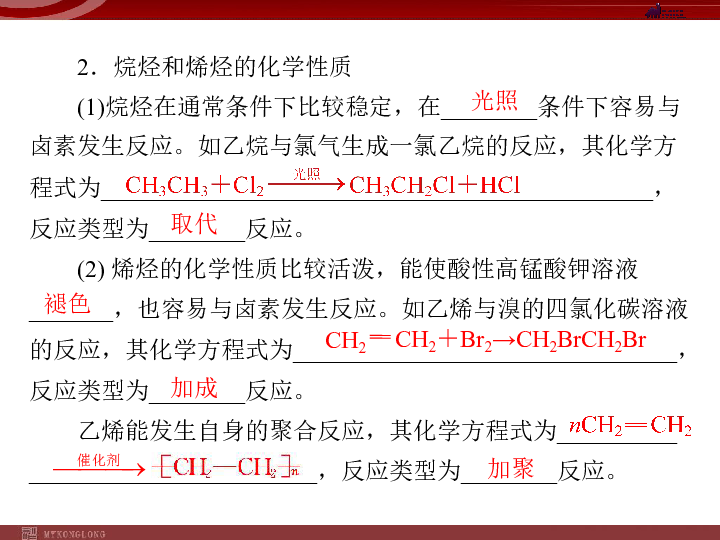 人教版选修5课件 第2章 第1节 脂肪烃 第1课时 烷烃和烯烃（23张）