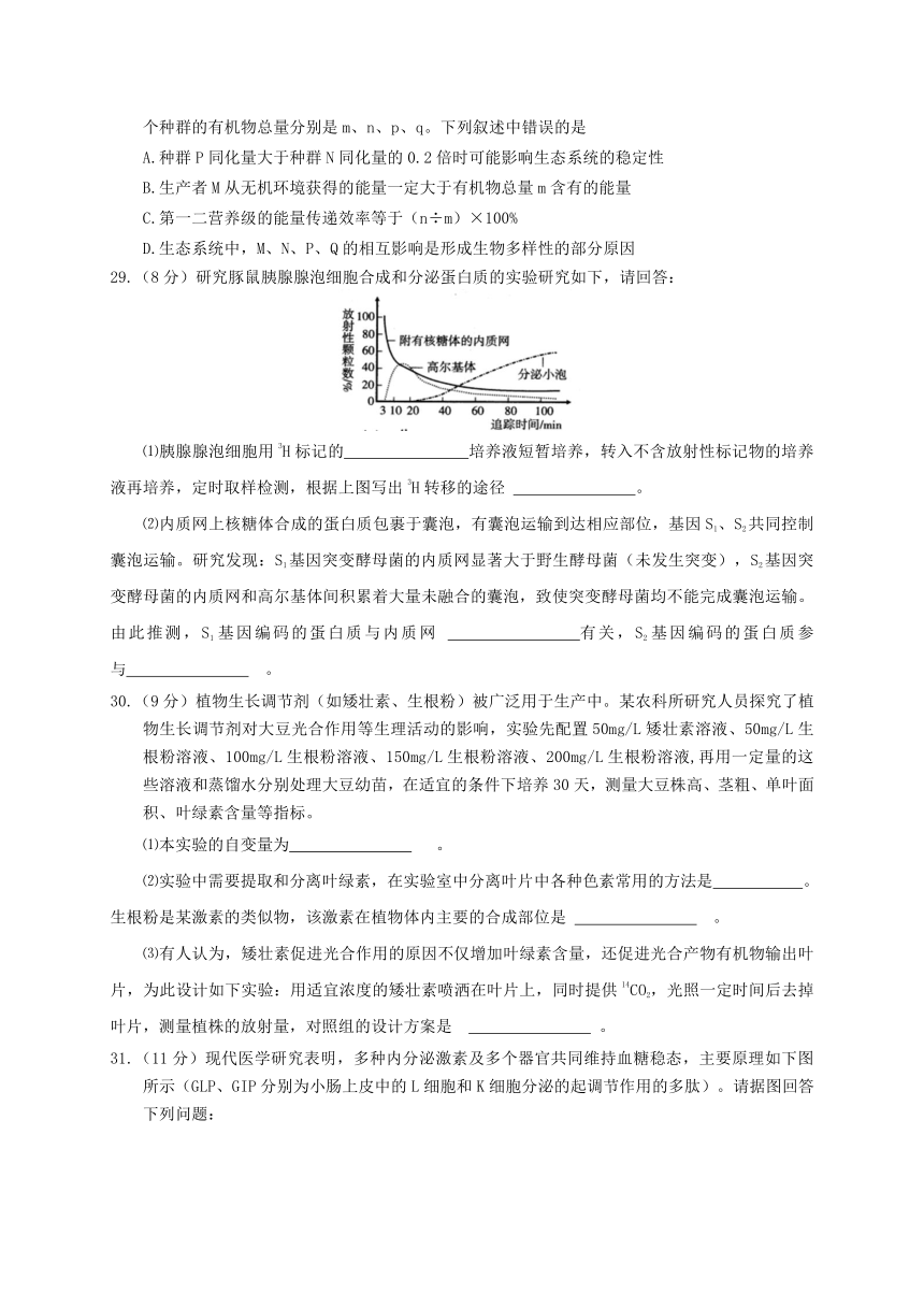 四川省泸州市2018届高三第二次教学质量检测性考试理综生物试题