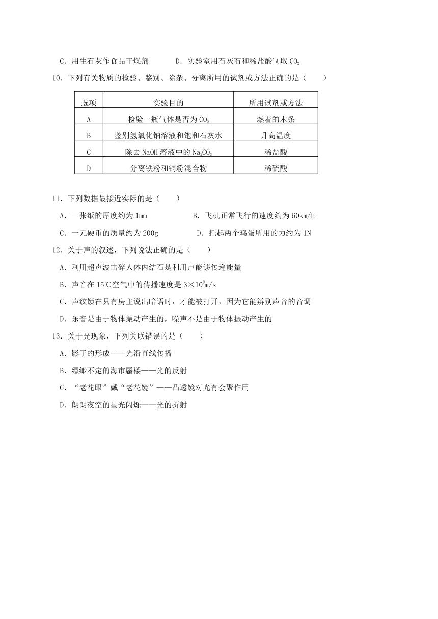 湖南省永州市祁阳县2017届九年级物理化学第三次模拟试题