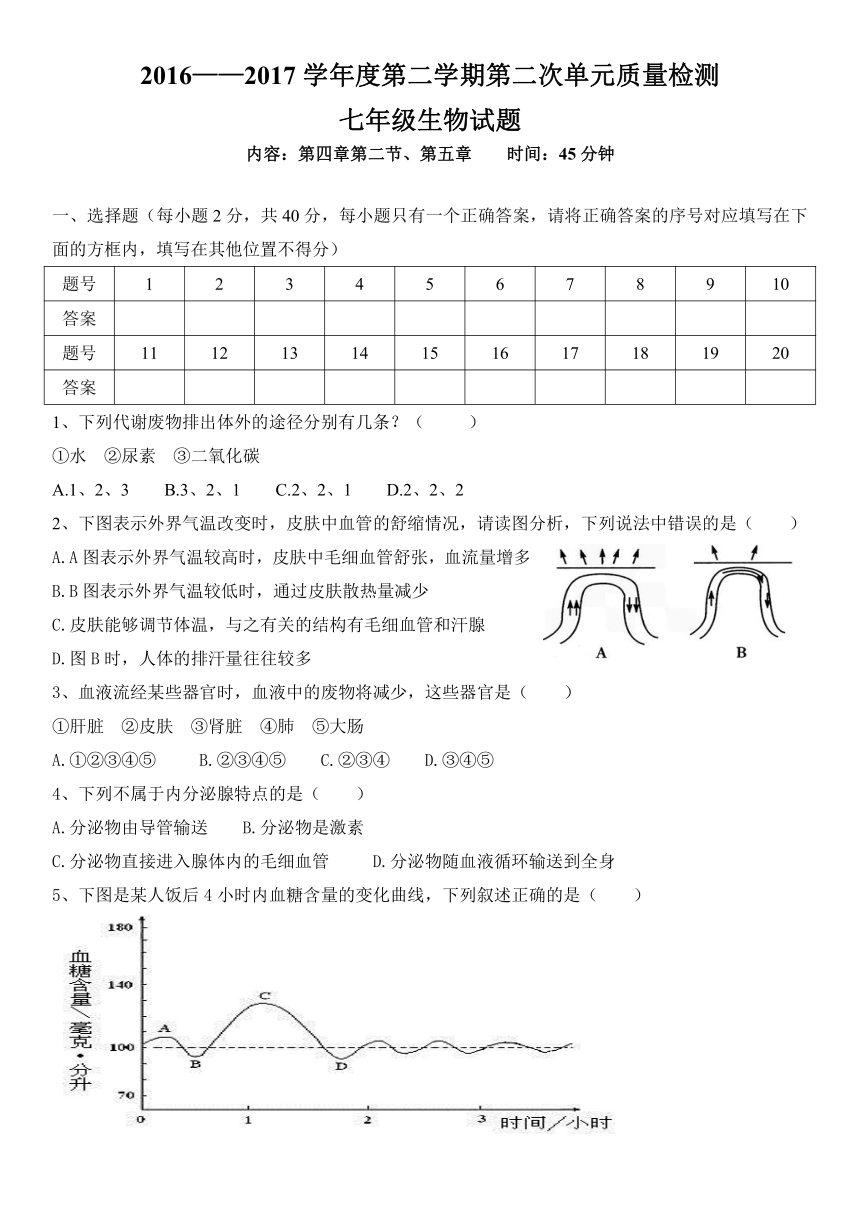 山东省济宁市兖州区济南版生物2016--2017年下学期七年级下册第三单元第五章质量检测