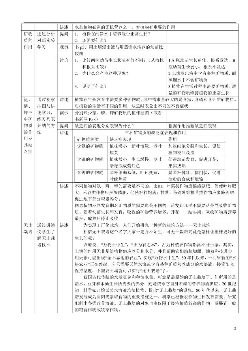 第一节 植物的营养 （第一课时）-植物所需的水和矿物质