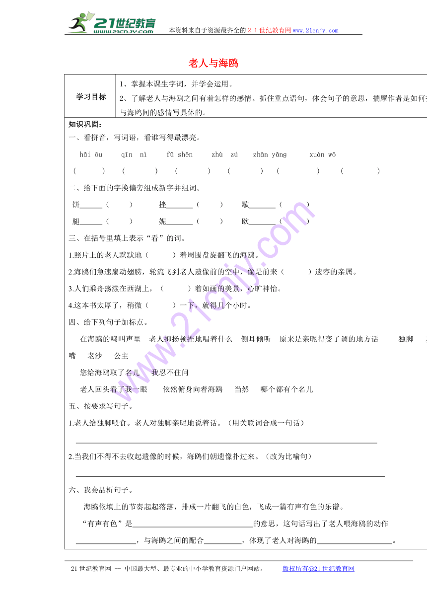 9 老人与海鸥 导学案 (3)