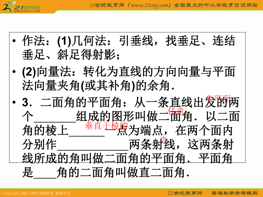 2011年高考数学第一轮复习各个知识点攻破9-5空间的角