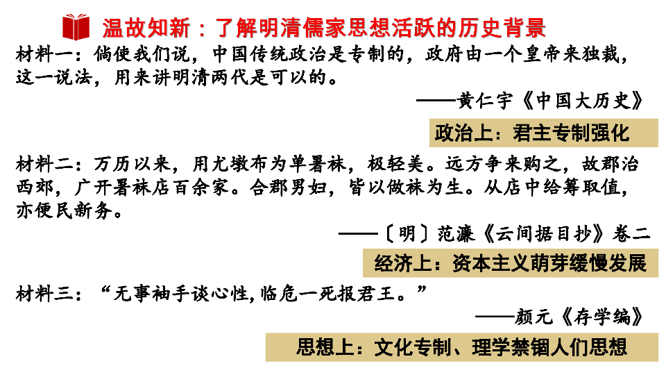 人教版高中历史必修三：第4课 明清之际活跃的儒家思想 课件(共15张PPT)