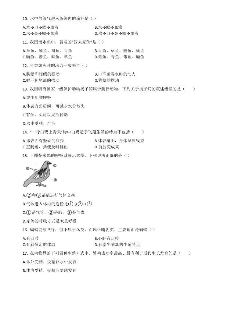 新疆新疆巴音郭楞尉犁县第二中学2020-2021学年八年级生物11月期中考试题（word版，含解析）