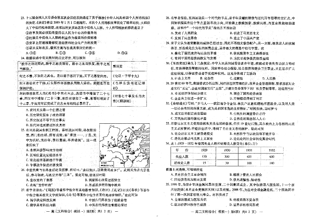 江西省南昌市2019年高三一模考试 文科综合（扫描版）