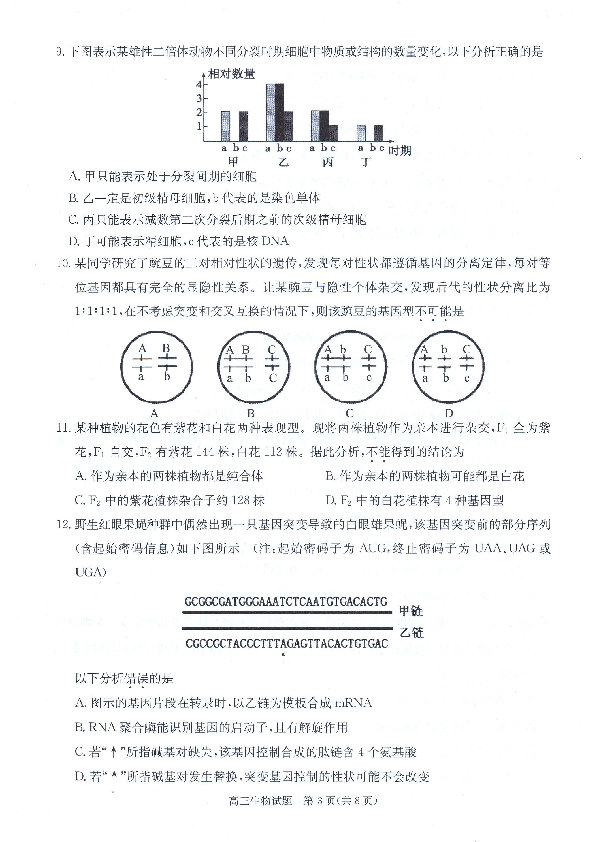 2019届安徽省合肥市高三一模 生物（PDF版）