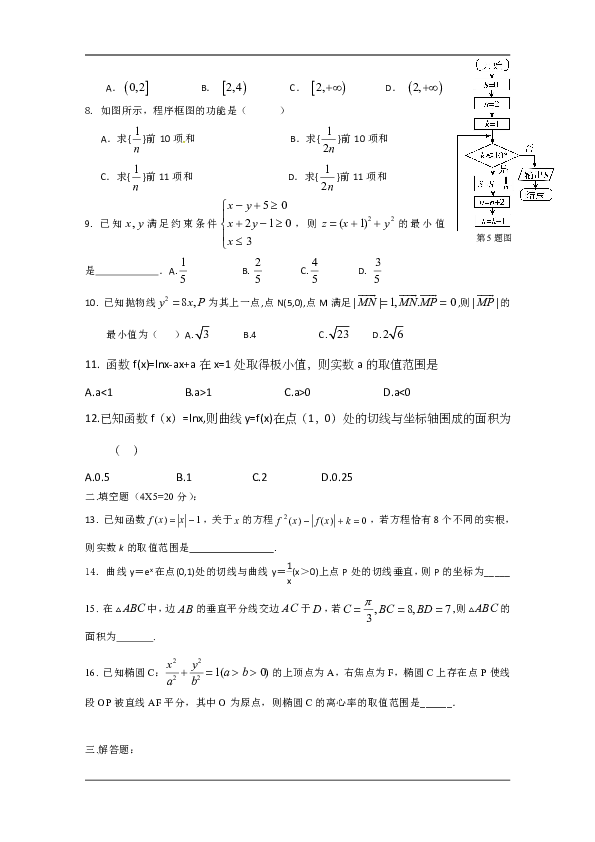 河南省正阳县第二高级中学2019届高三上学期文科数学周练（五） Word版含答案