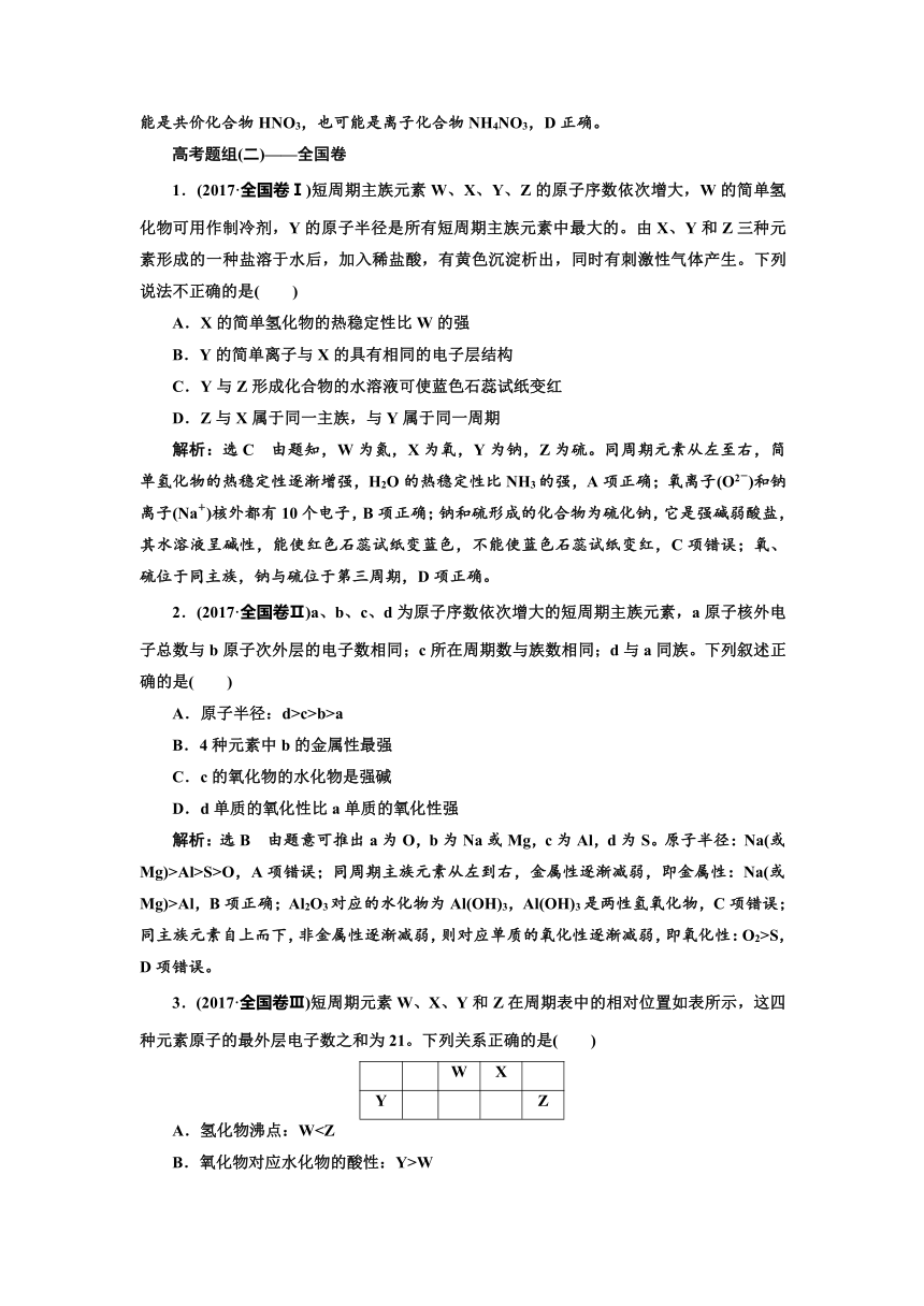 2018年高考化学江苏专版二轮专题复习三维讲义：七、元素周期表与周期律