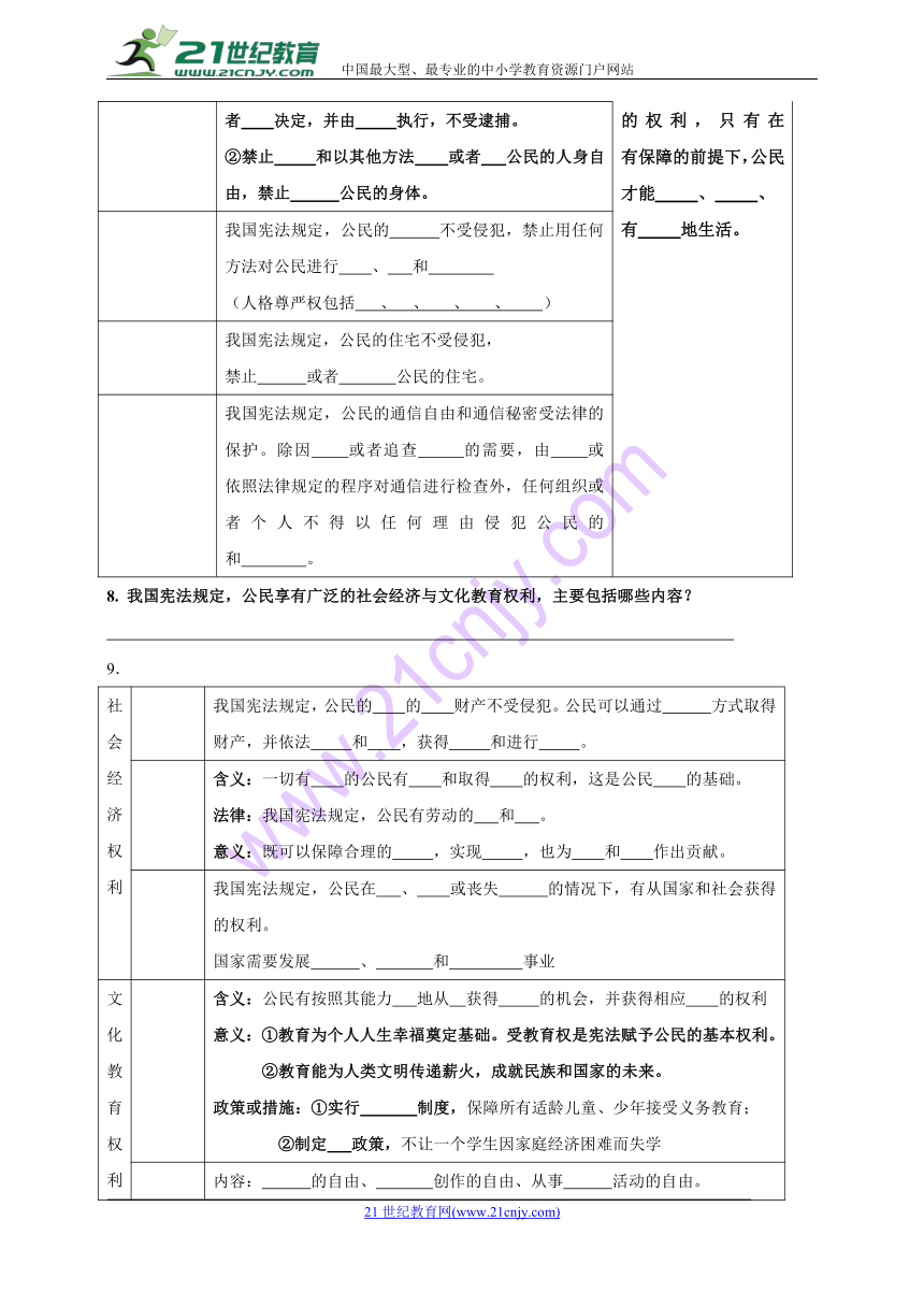 八年级道德与法治第二单元《理解权利义务》练习题(无答案）