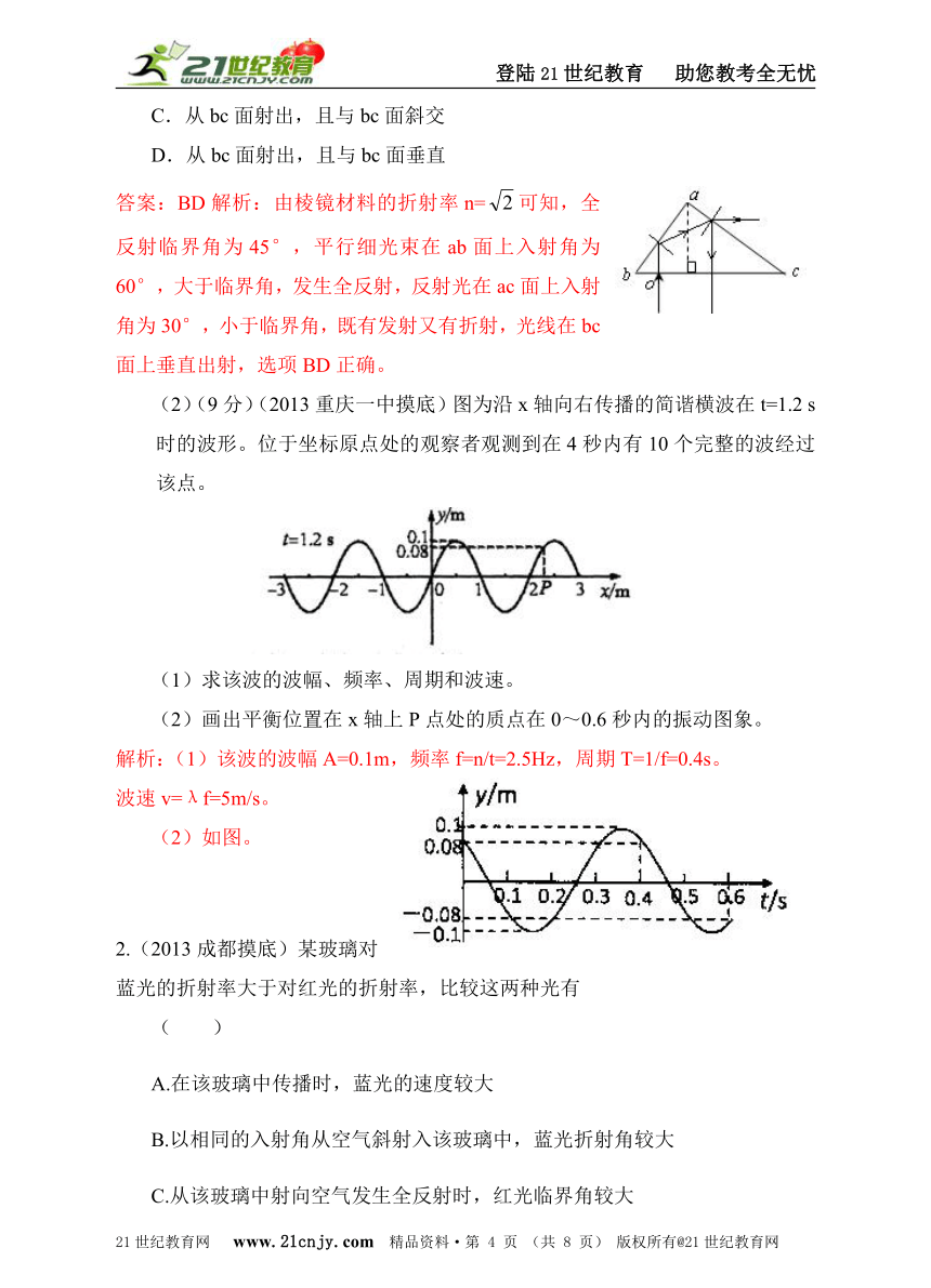 2013高考模拟新题特快专递第一期十五选修3-4