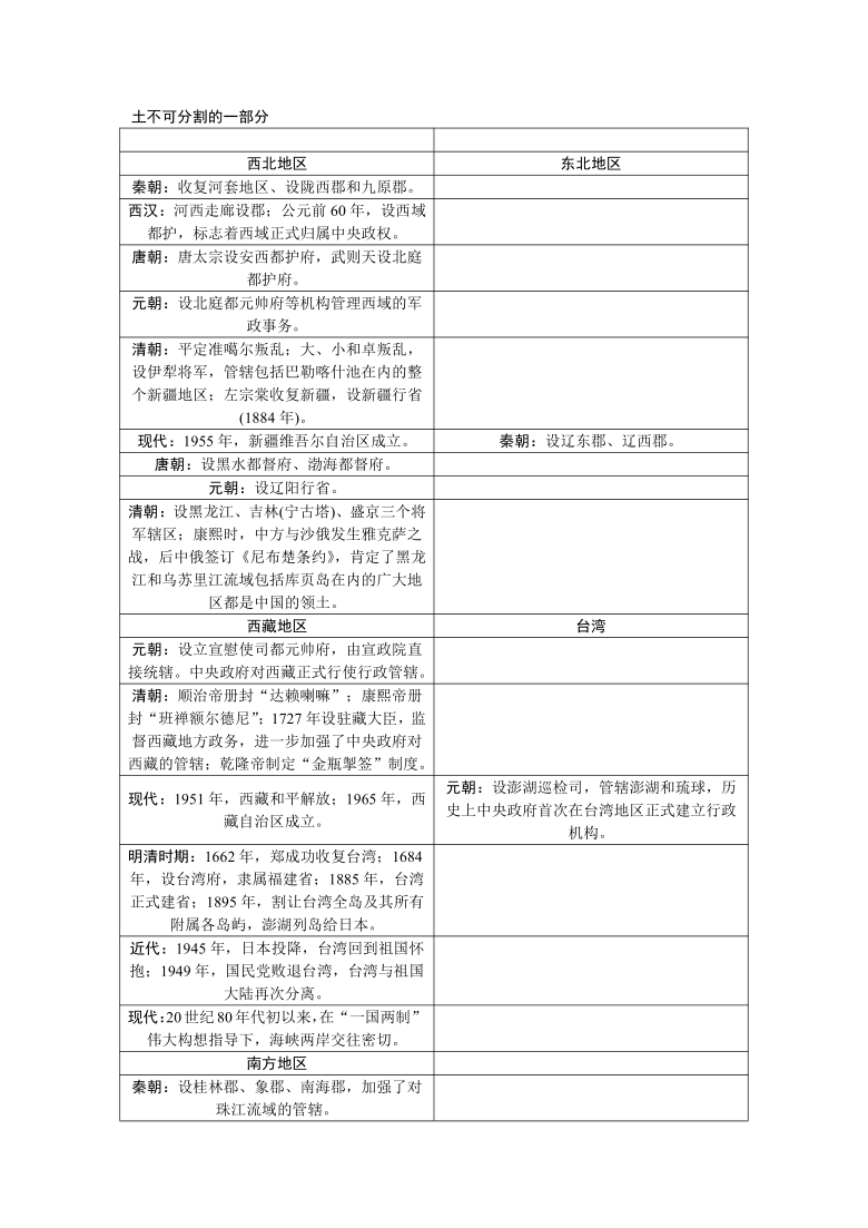 专题五 民族关系和国家统一 讲义-2021年中考历史 二轮复习