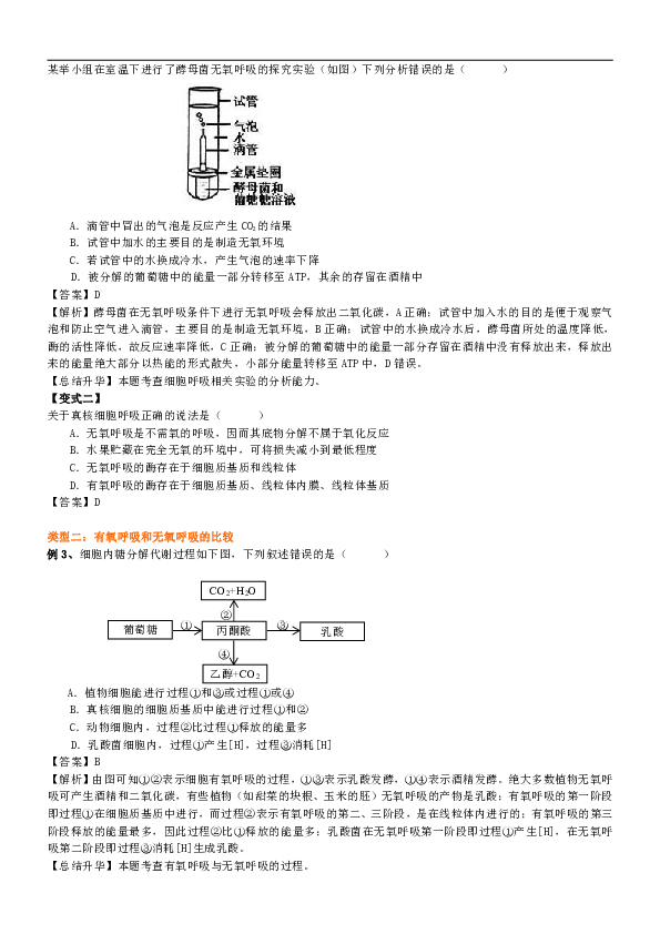 人教版高中生物必修一知识讲解，巩固练习（教学资料，补习资料）：09细胞呼吸（二）无氧呼吸及呼吸应用