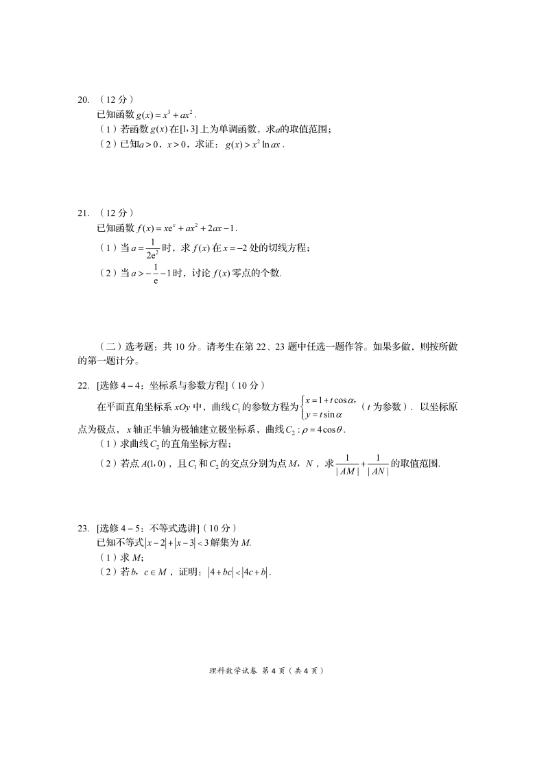 四川省广元市川师大万达中学2021届高三第一次诊断性考试数学（理）试卷（PDF版含答案）