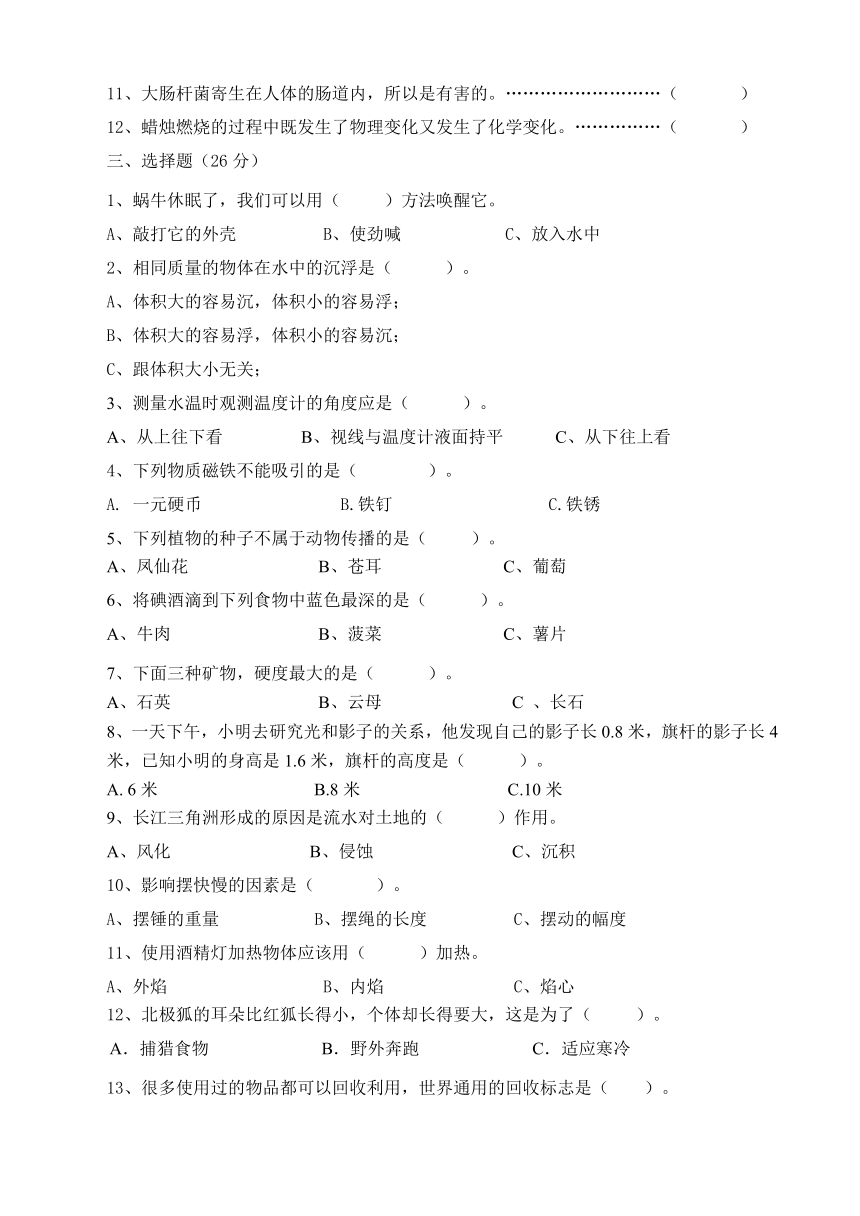 小学科学模拟1