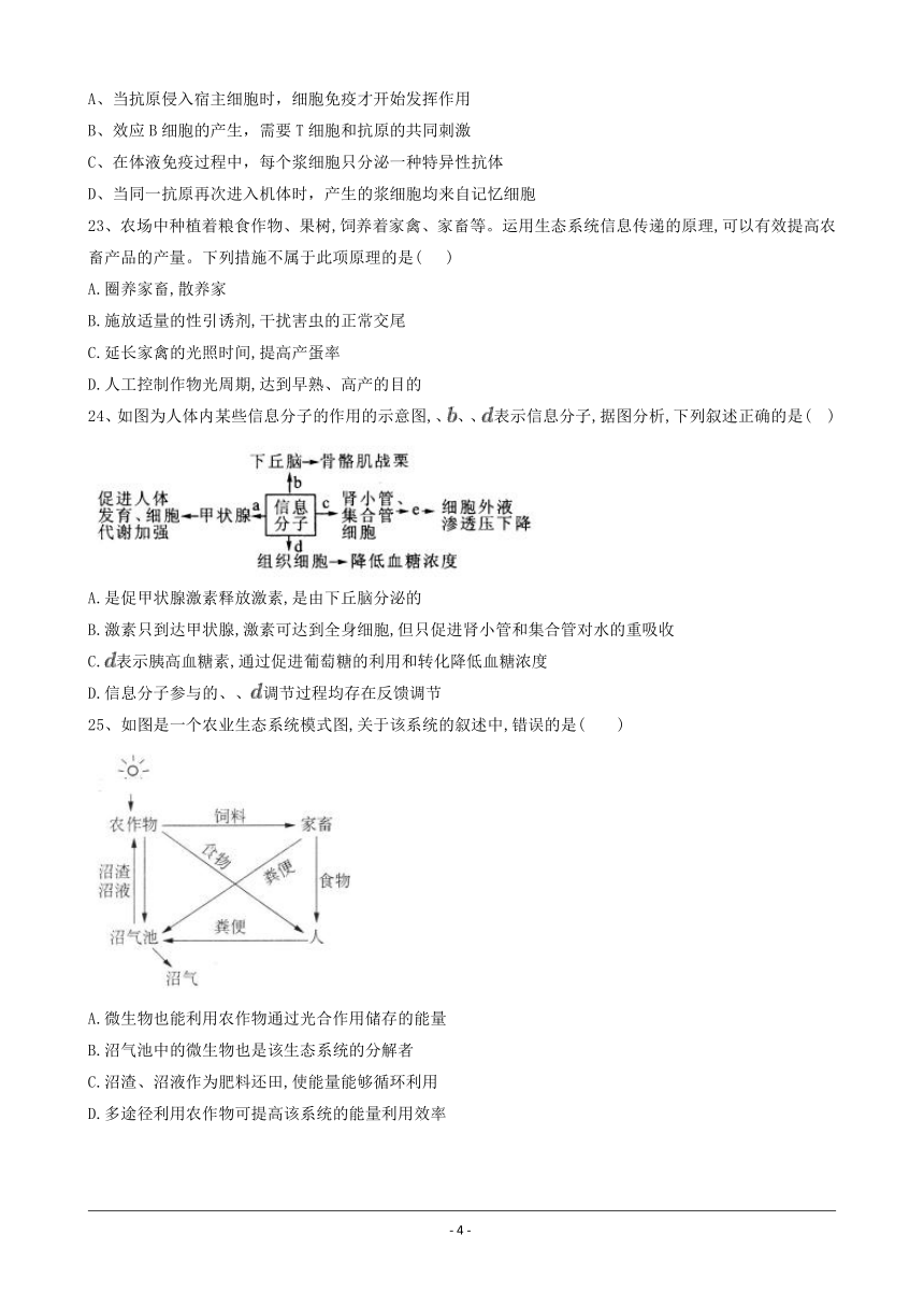 陕西省澄城县城关中学2018-2019学年高二第一次月考生物试卷